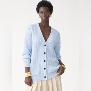 J. Crew Ribbed V-neck cardigan sweater medium oversized alpaca BX468 grandpa